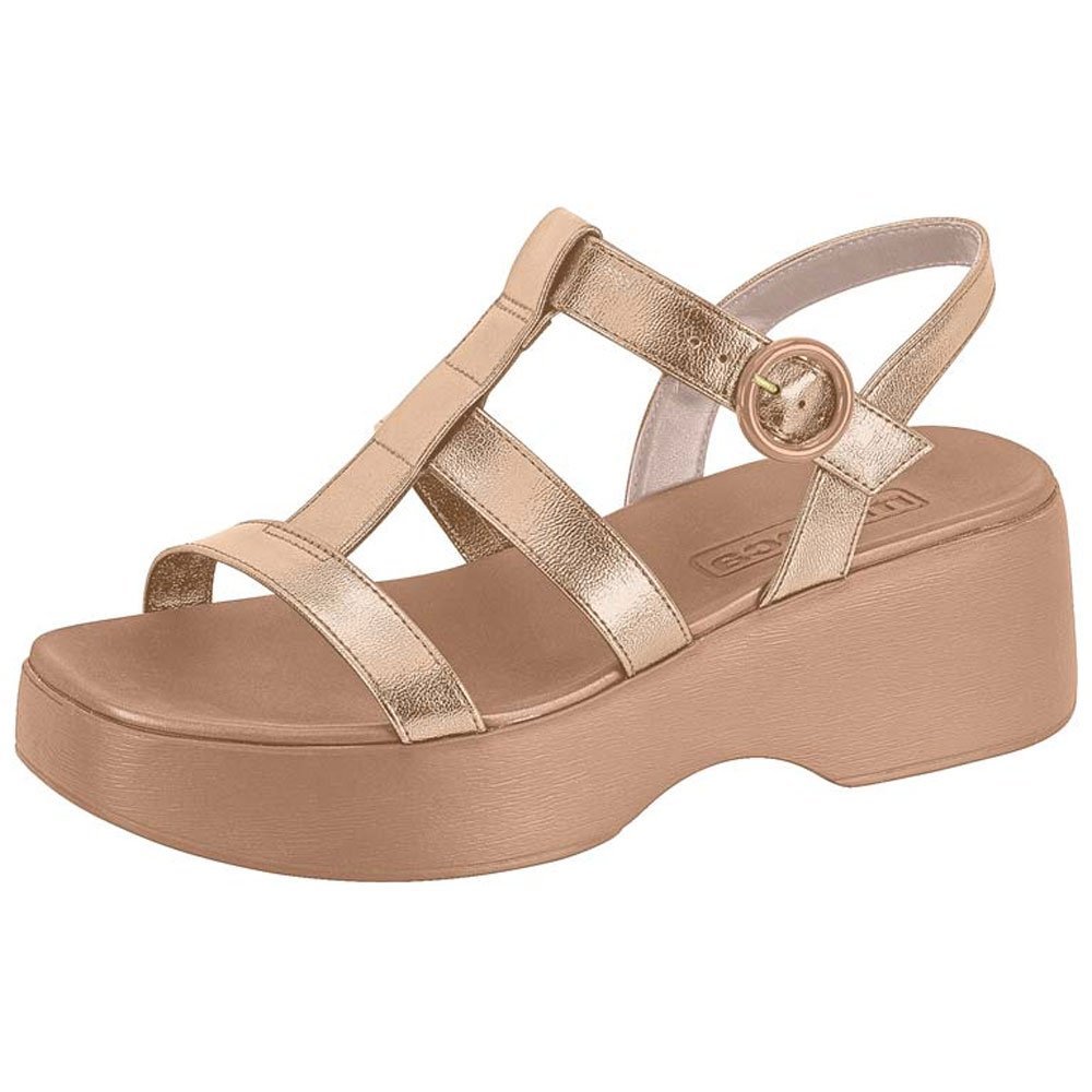 Sandália Feminina Anabela Ouro Rosado Nude Moleca 5503.101 Marrom 2