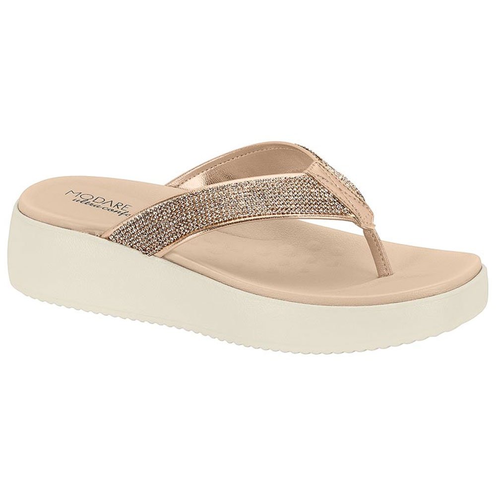 Chinelo Feminino Plataforma Ouro Rosado Strass Modare 7189.105 Bege 1