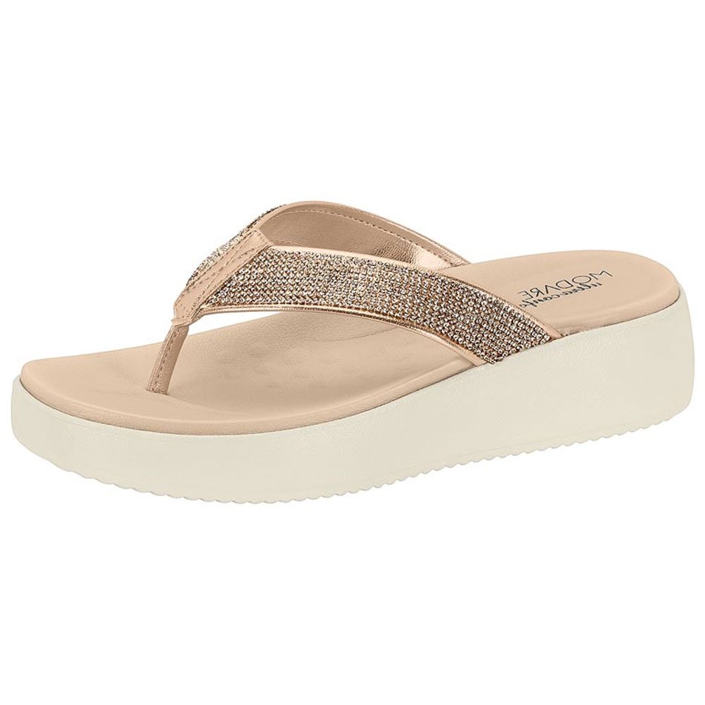 Chinelo Feminino Plataforma Ouro Rosado Strass Modare 7189.105 Bege 2