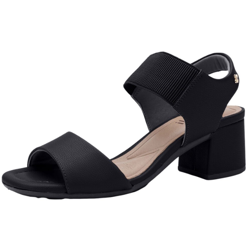 Sandália Feminina Salto Bloco Floater Lux Preto Softli 10019.10086