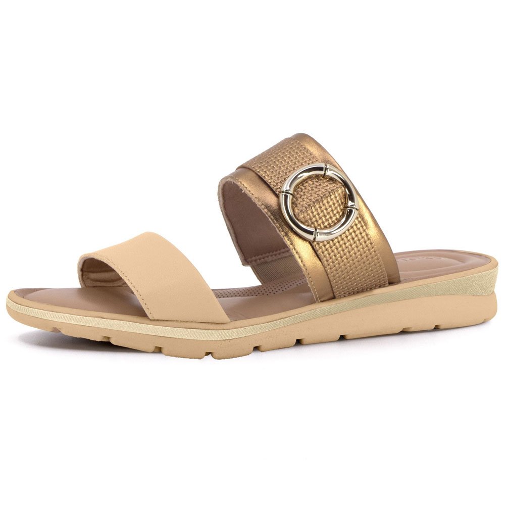 Tamanco Feminino Couro Blush Ouro Usaflex MA0302 Bege 2