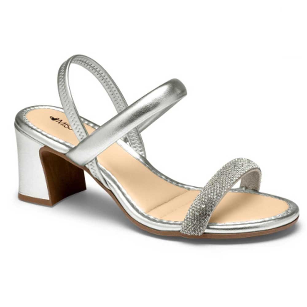 Sandália Feminina Salto Bloco Cristal Prata Mississipi MC412-0002 Prata 1