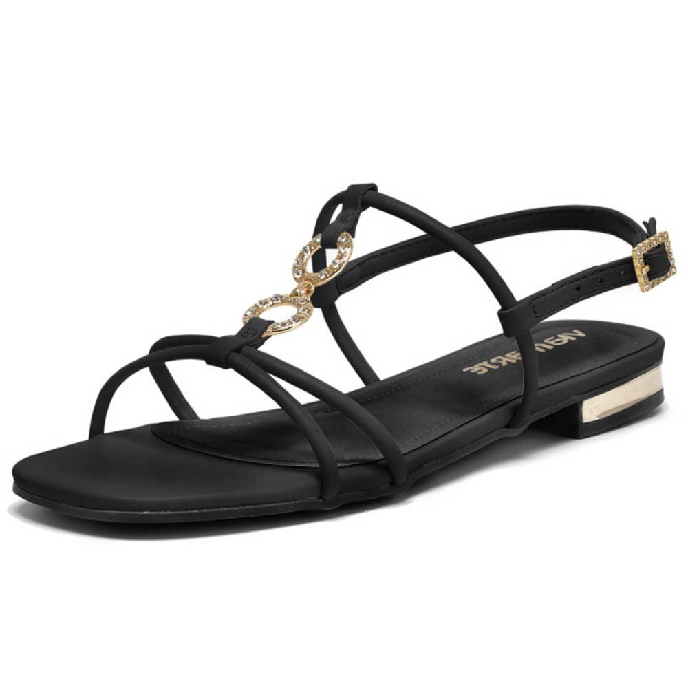 Sandália Rasteira Feminina Preto Dourado Via Marte 202-002-01 Preto 2