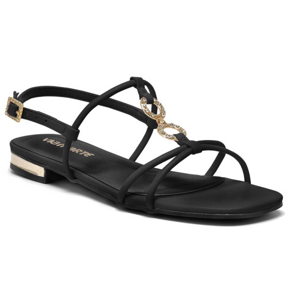 Sandália Rasteira Feminina Preto Dourado Via Marte 202-002-01 Preto 1