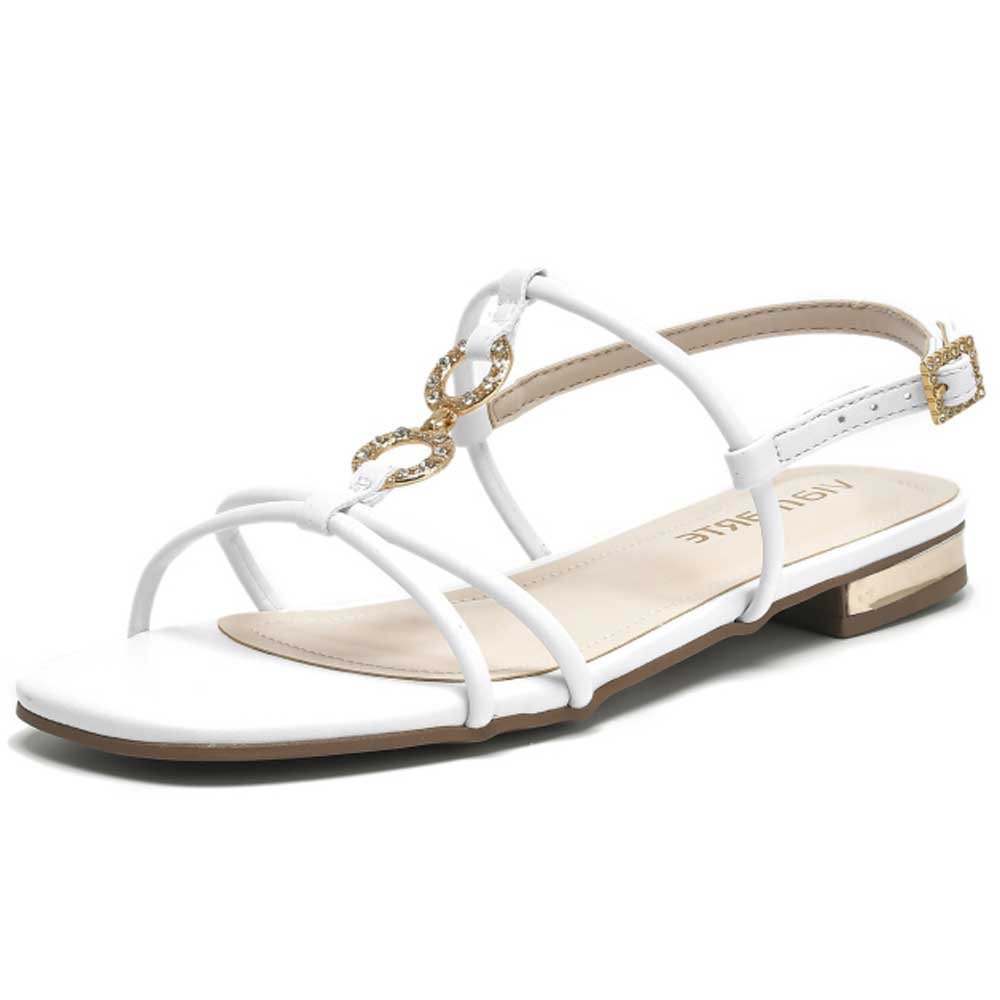 Sandália Rasteira Feminina Branco Dourado Via Marte 202-002-01 Branco 2