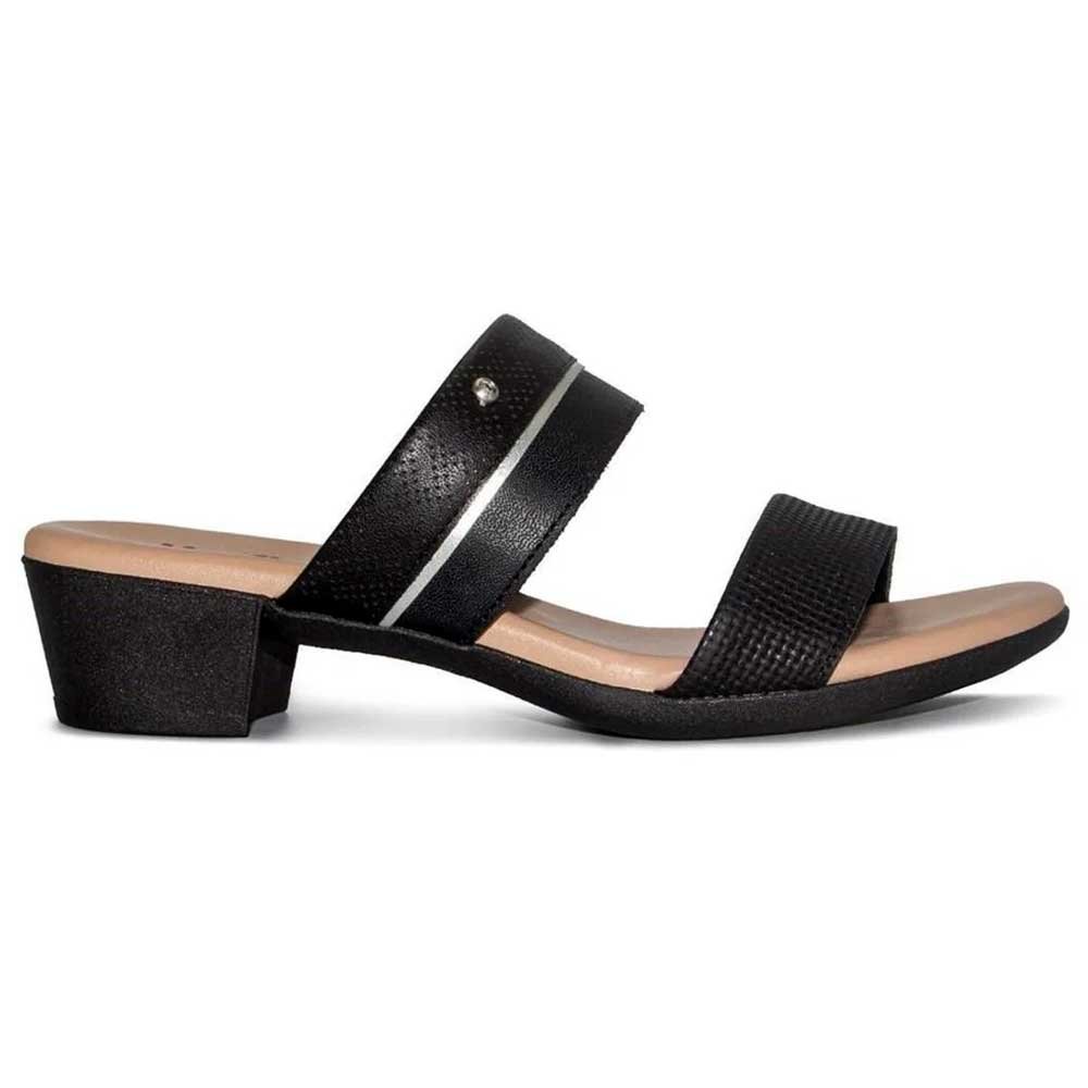 Tamanco Feminino Salto Bloco Preto Prata Usaflex MM0804 Preto 1