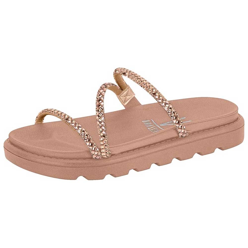 Chinelo Flatform Tiras Camel Ouro Rosado Nude Vizzano 6459.118 Bege 2