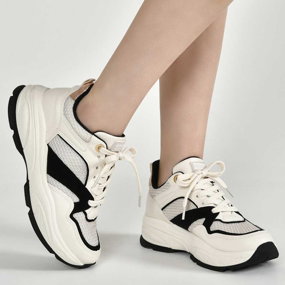 Tênis Casual Feminino Marfim Preto Bege Via Marte 135-002-06 Branco 2