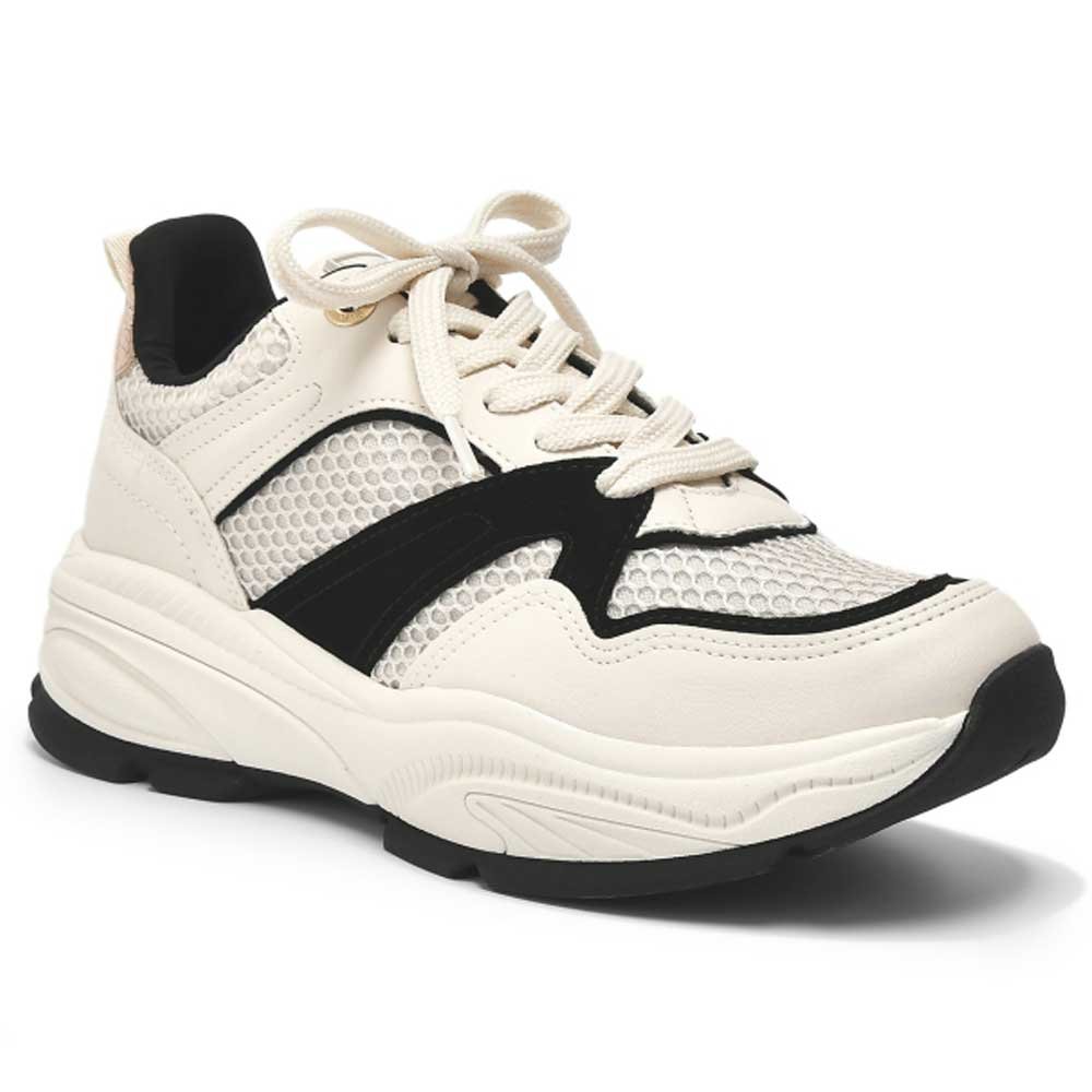 Tênis Casual Feminino Marfim Preto Bege Via Marte 135-002-06 Branco 3