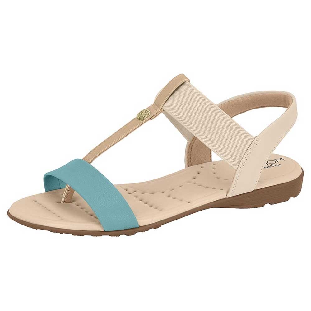 Sandália Rasteira Creme Turquesa Dourado Modare 7053.163 Bege 2