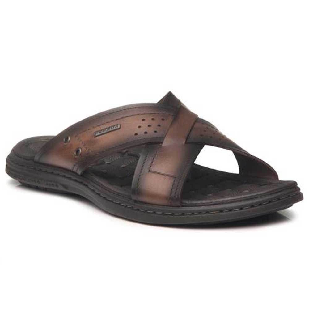 Chinelo Masculino Couro Tiras Cruzadas Pinhão Pegada 131222-01 Marrom 2
