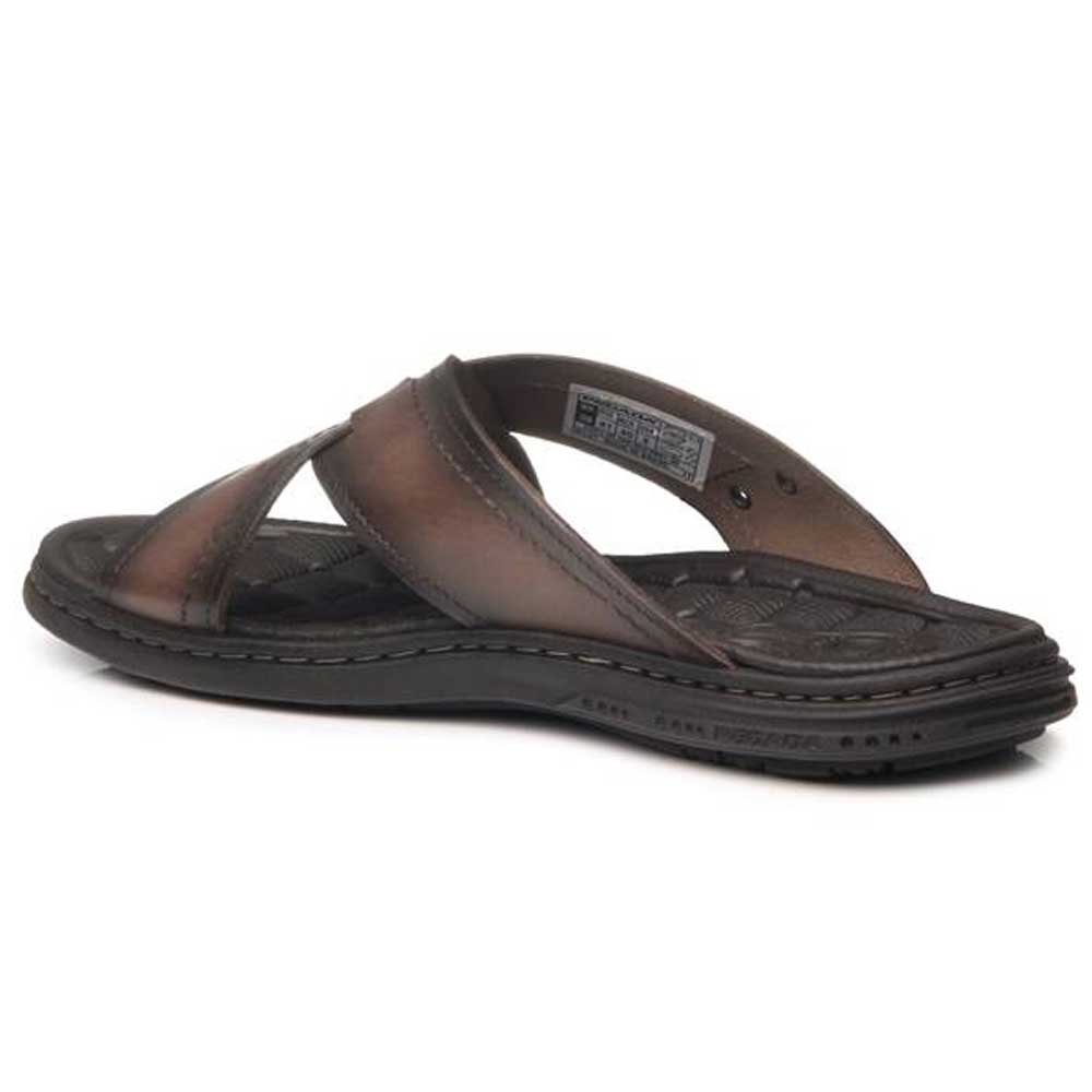 Chinelo Masculino Couro Tiras Cruzadas Pinhão Pegada 131222-01 Marrom 3