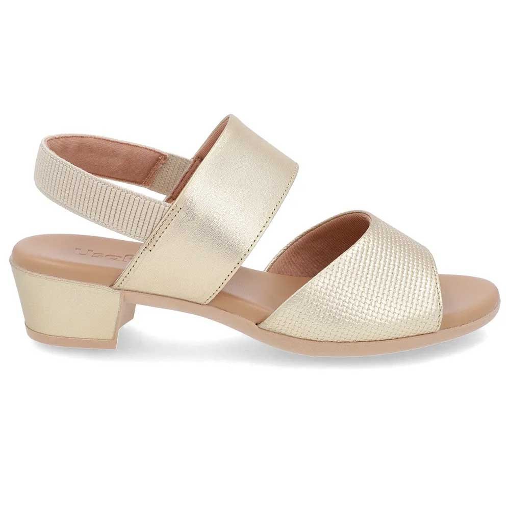 Sandália Feminina Salto Bloco Couro Ouro Light Usaflex PA02002 Dourado 1