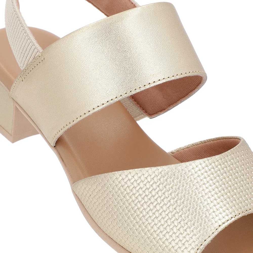 Sandália Feminina Salto Bloco Couro Ouro Light Usaflex PA02002 Dourado 2