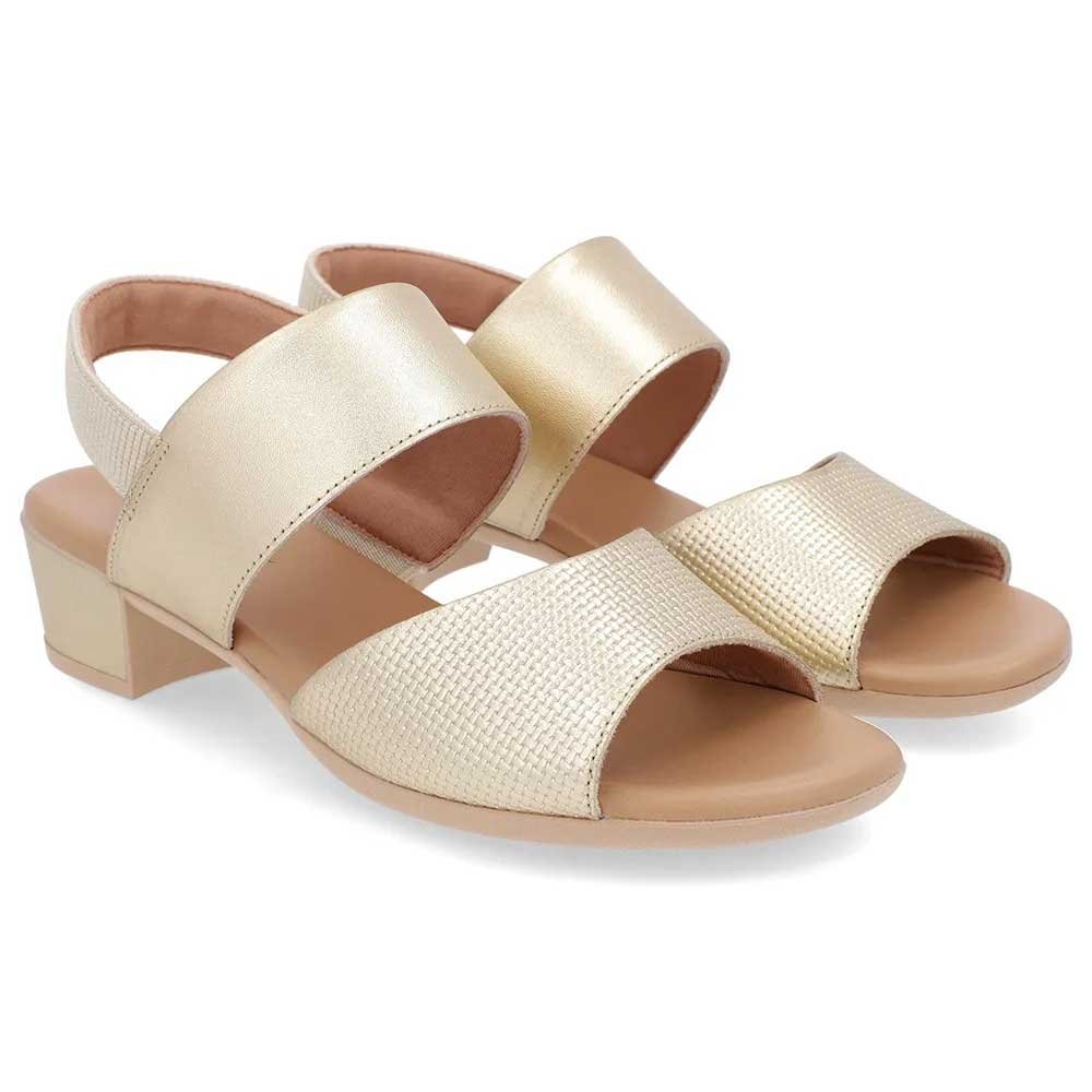 Sandália Feminina Salto Bloco Couro Ouro Light Usaflex PA02002 Dourado 3