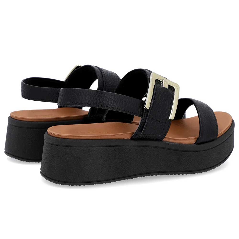 Sandália Anabela Feminina Couro Fivela Preto Usaflex AM23003 Preto 3