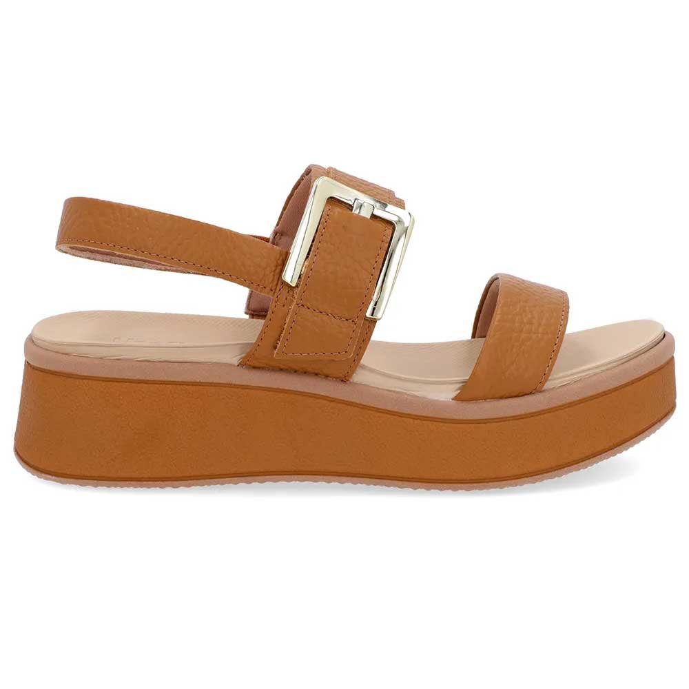 Sandália Anabela Feminina Couro Fivela Tan Usaflex AM23003 Marrom 1