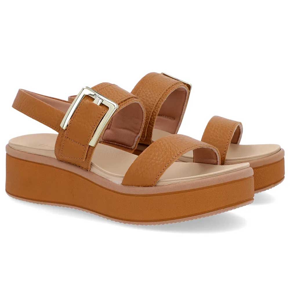 Sandália Anabela Feminina Couro Fivela Tan Usaflex AM23003 Marrom 2