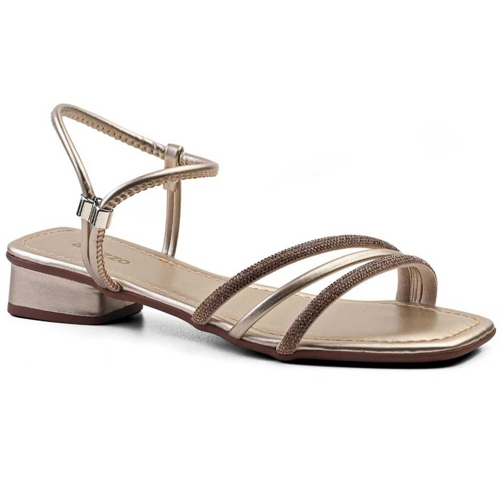 Sandália Feminina Tiras Strass Ouro Light Akazzo 3997A-18 Dourado 1