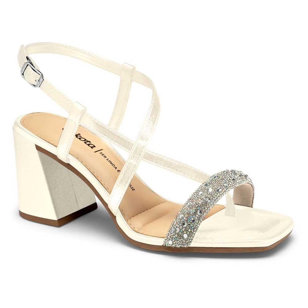 Sandália Feminina Salto Bloco Branco Cristal Dakota Y7642-0001 Branco 1