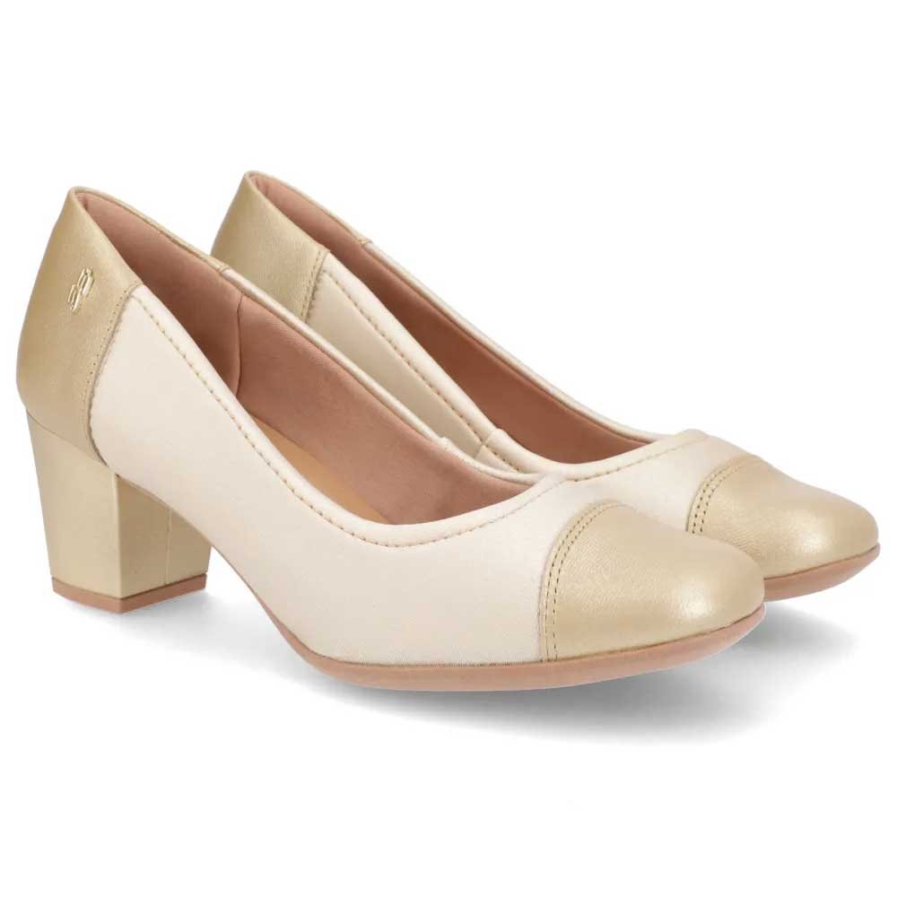 Scarpin Feminino Salto Bloco Blush Ouro Light Usaflex UC1103 Bege 2