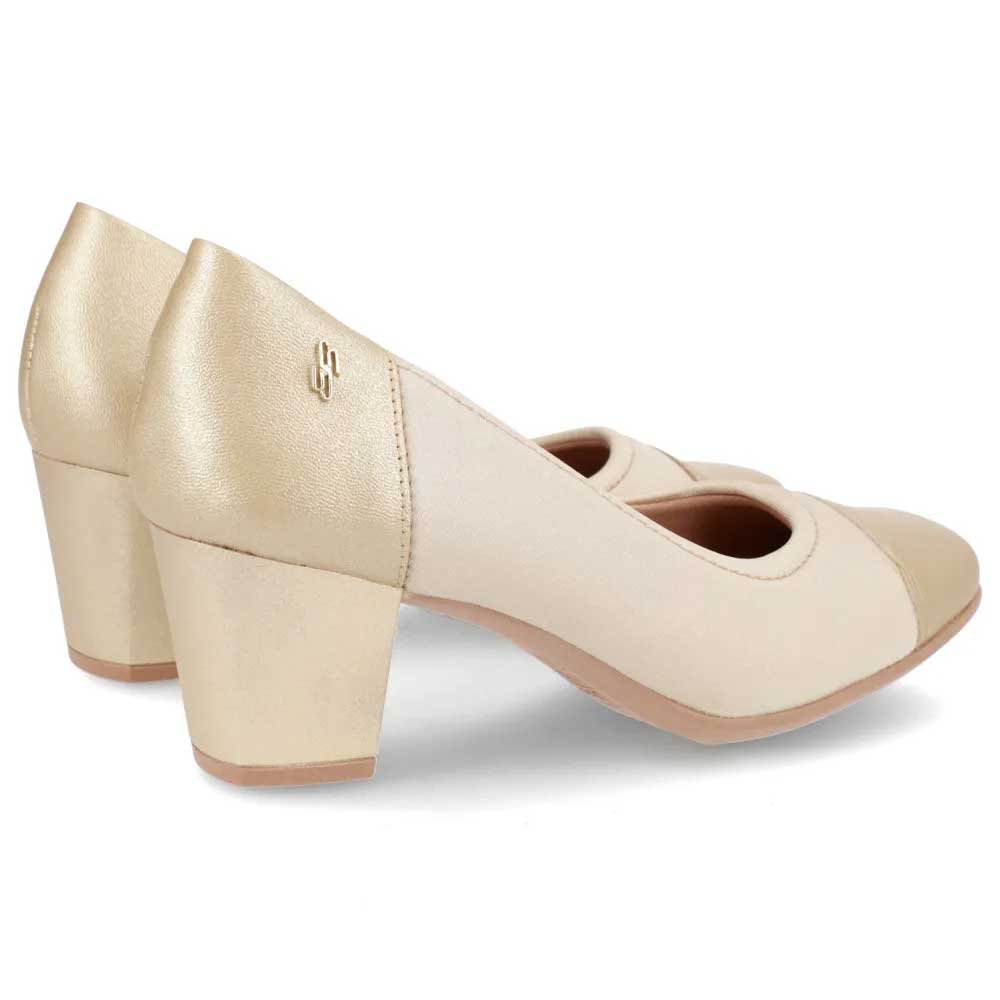 Scarpin Feminino Salto Bloco Blush Ouro Light Usaflex UC1103 Bege 3