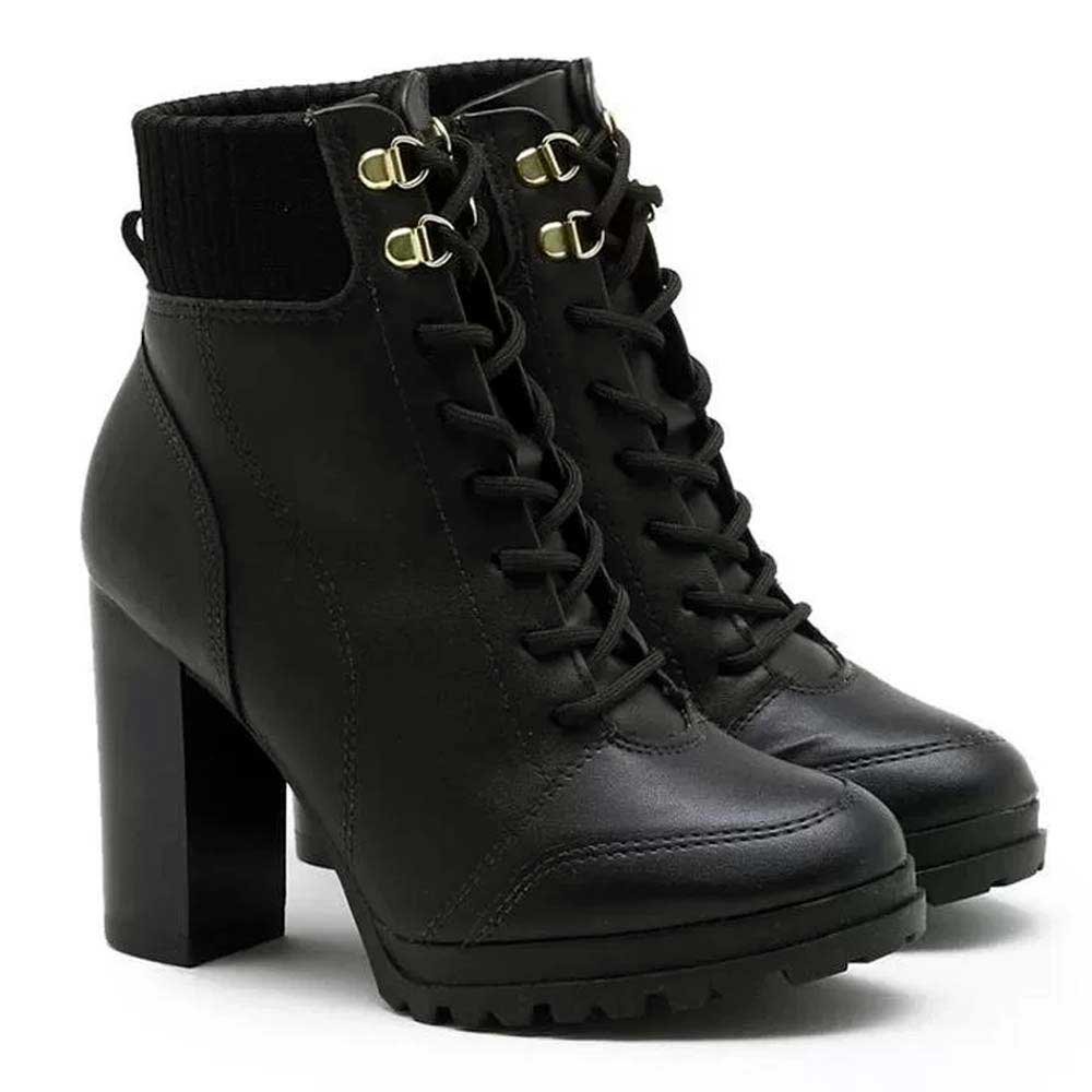 Bota Coturno Feminino Salto Bloco Napa Berlim Knit Preto Vizzano 3089.102 Preto 2