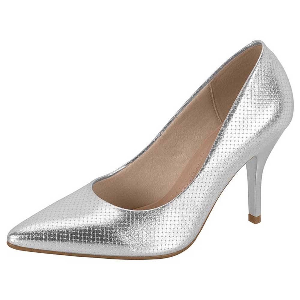 Scarpin Feminino Salto Alto Prata Beira Rio 4122.1500 Prata 2