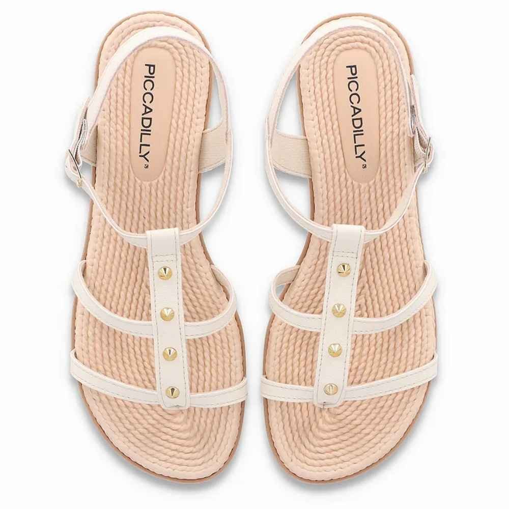 Sandália Rasteira Feminina Adla Off White Piccadilly 513010-2 Branco 4