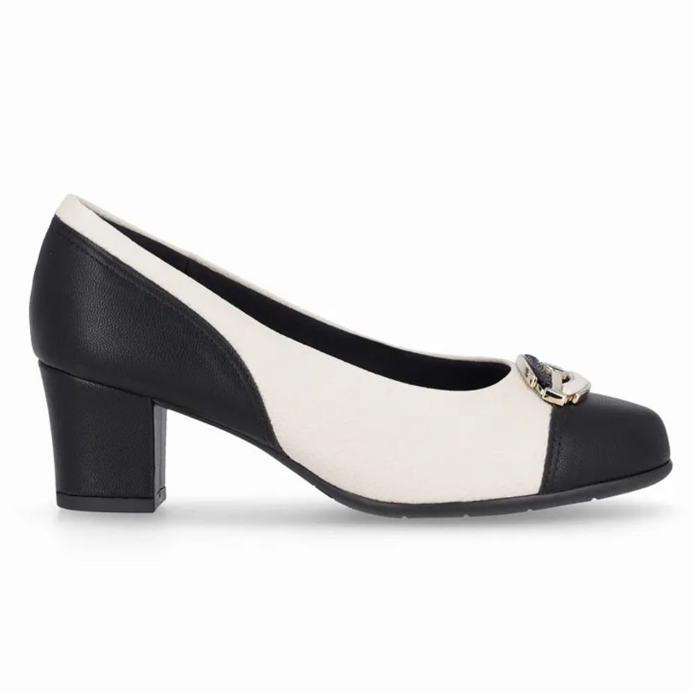 Scarpin Feminino Laura Off White Preto Piccadilly 110183-4 Branco/Preto 2