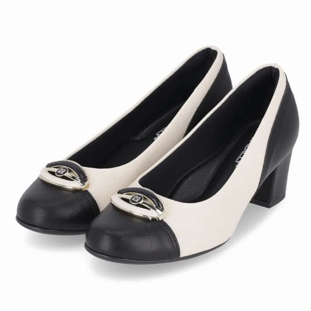 Scarpin Feminino Laura Off White Preto Piccadilly 110183-4 Branco/Preto 3