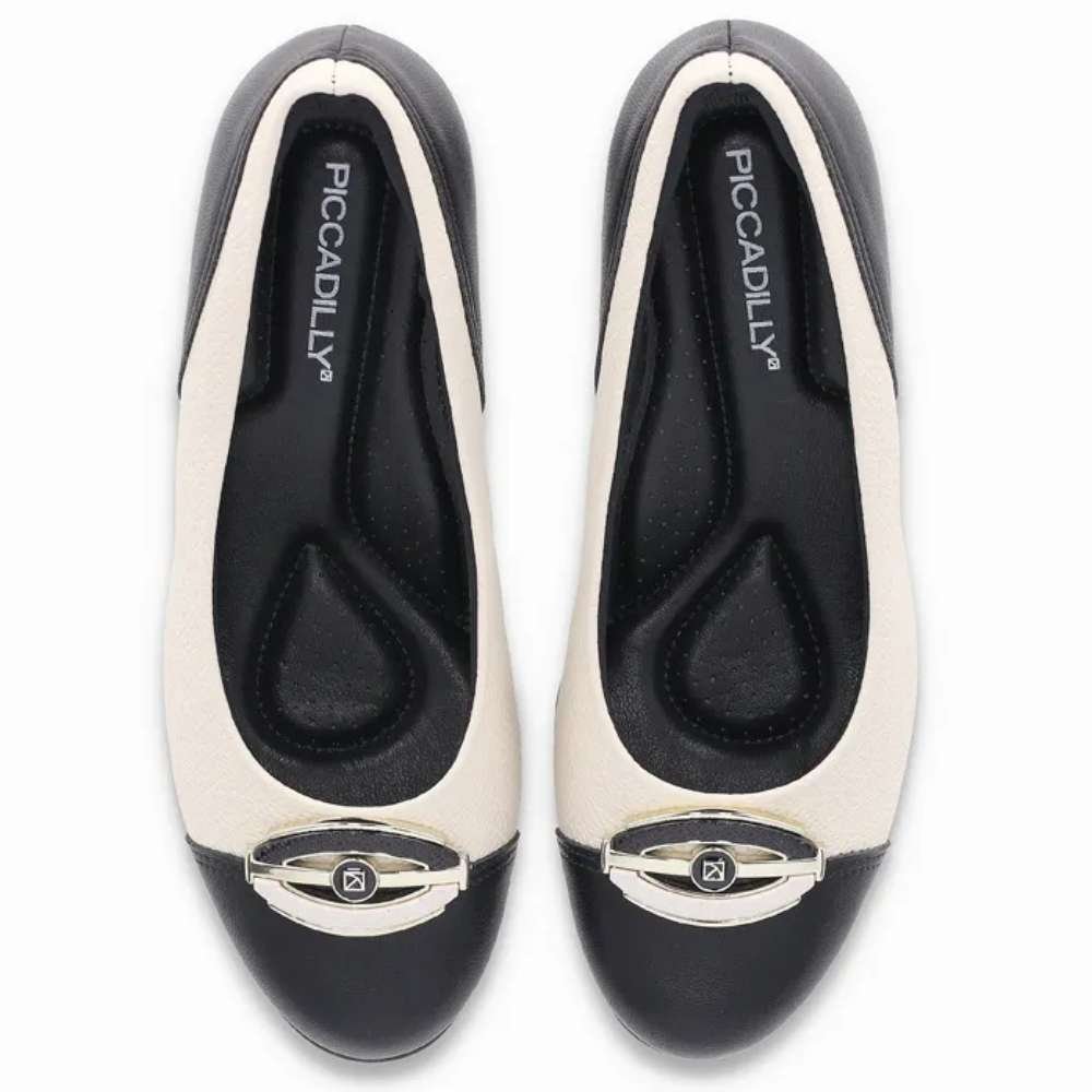Scarpin Feminino Laura Off White Preto Piccadilly 110183-4 Branco/Preto 4