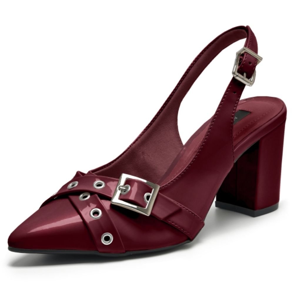 Scarpin Feminino Slingback Verniz Cherry Via Marte 028-023-01 Vinho 2