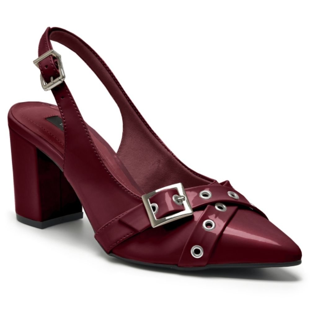 Scarpin Feminino Slingback Verniz Cherry Via Marte 028-023-01 Vinho 1