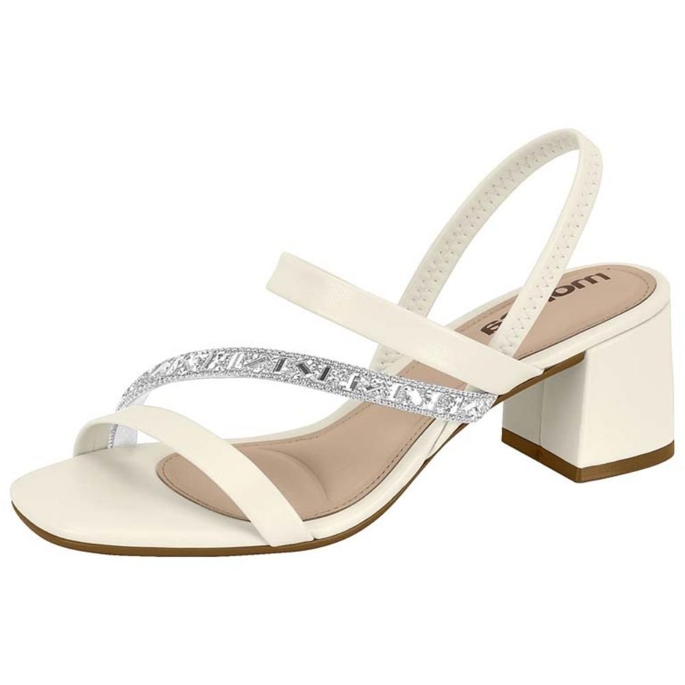 Sandália Feminina Salto Bloco Branco Off Cristal Moleca 5496.102 Branco 2