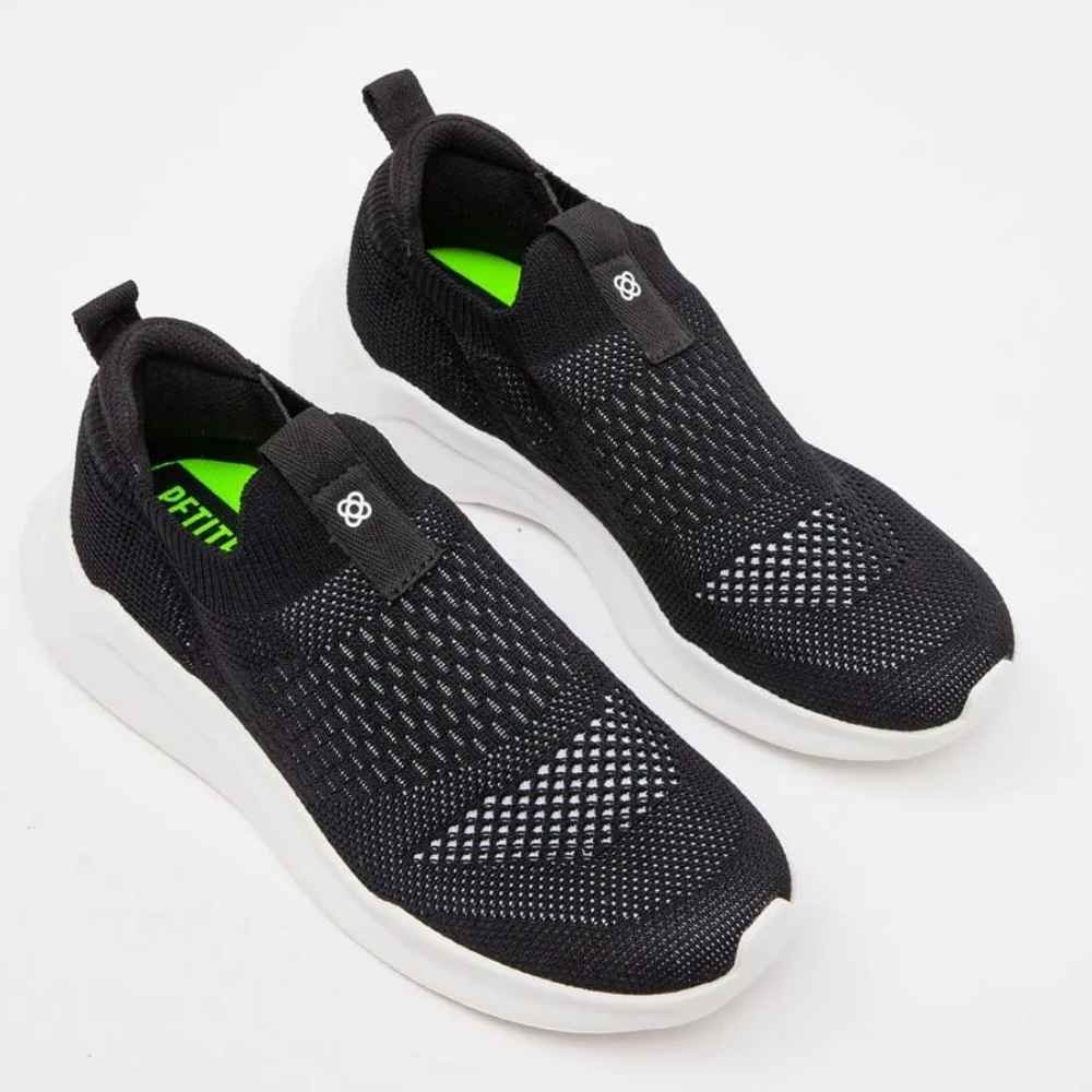 Tênis Feminino Hype Knit Slip On Preto Branco Petite Jolie PJ5517II Preto 3