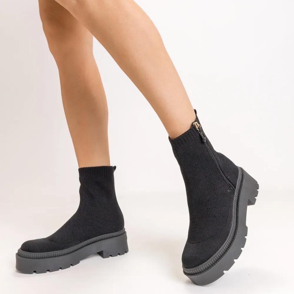 Bota Feminina Off Boot Knit Preto Petite Jolie PJ6792-00027 Preto 2