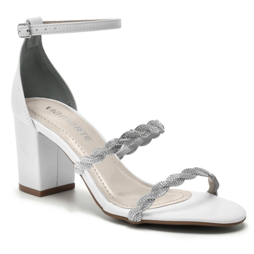 Sandália Feminina Salto Bloco Branco Via Marte 115-011-01