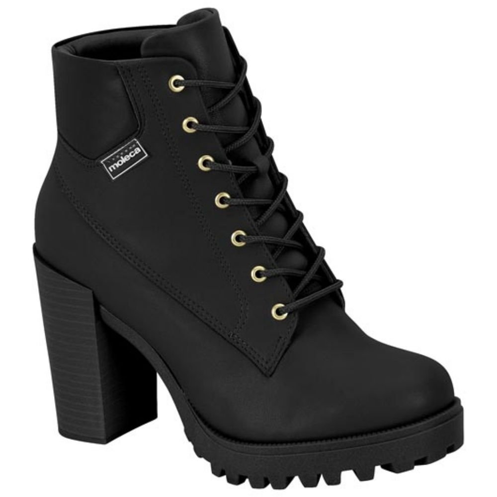 Bota Coturno Feminino Salto Bloco Napa Preto Moleca 5325.119 Preto 1