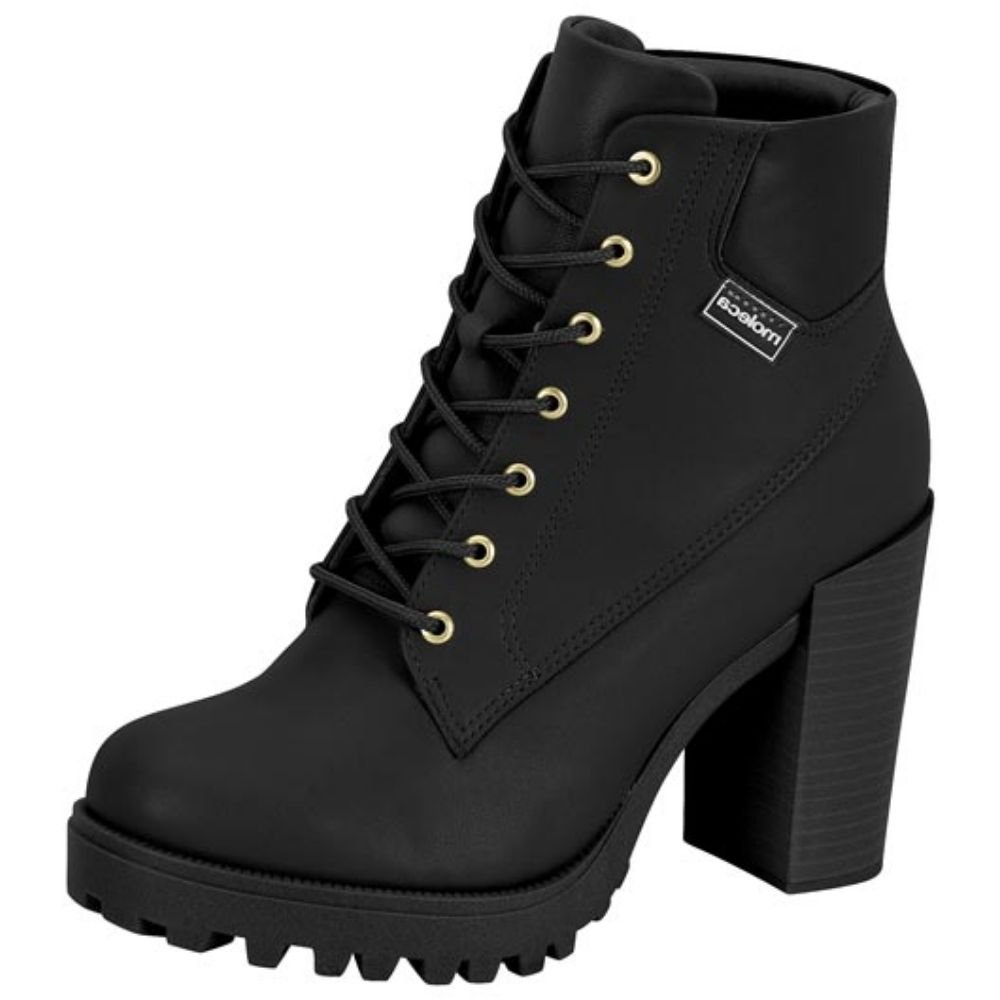 Bota Coturno Feminino Salto Bloco Napa Preto Moleca 5325.119 Preto 2