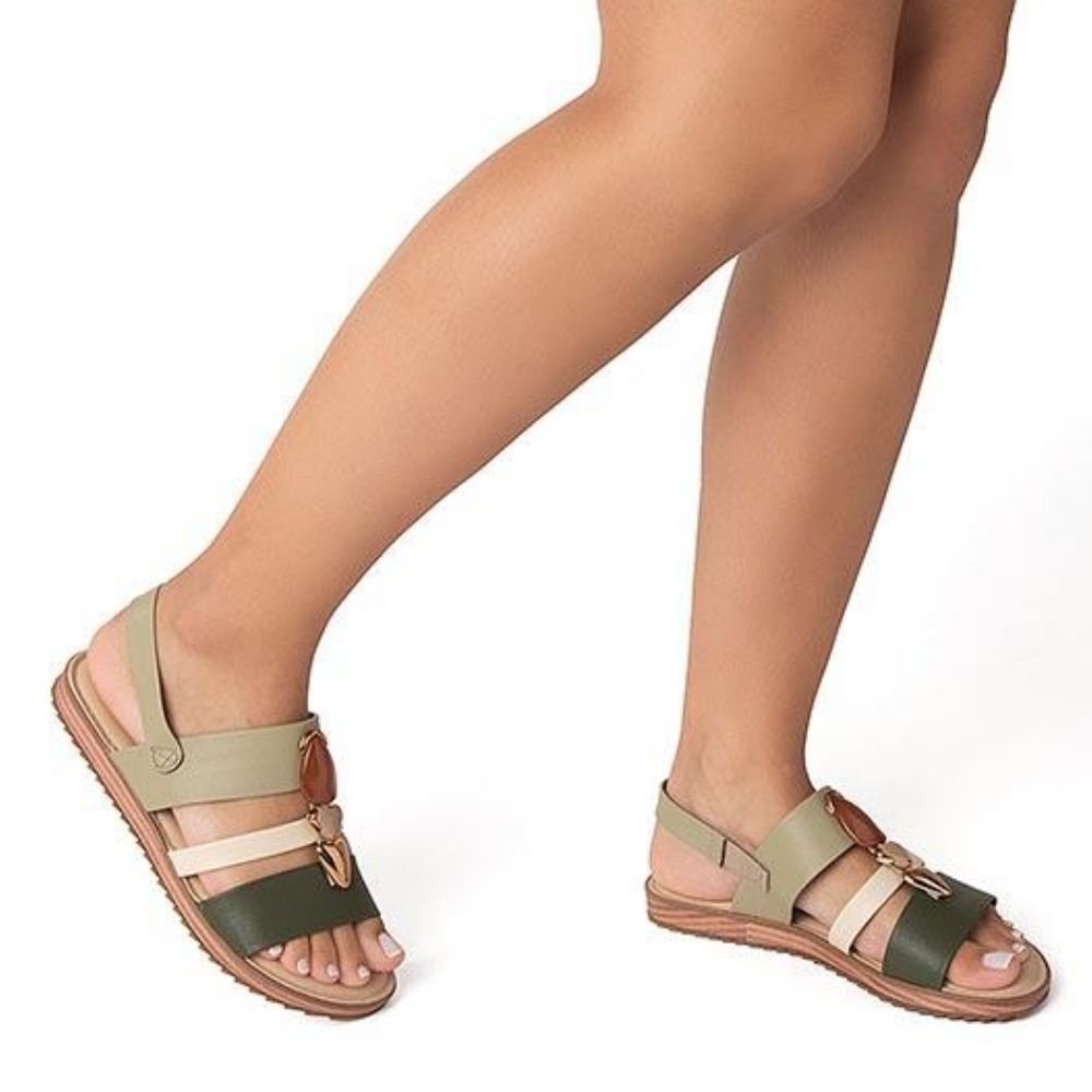Sandália Papete Feminina Verde Oliva Creme Modare 7141.144 Verde Oliva/Creme 2