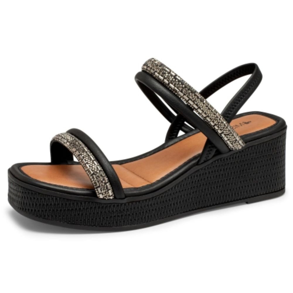 Sandália Feminina Anabela Pewter Preto Mississipi ME671-0006 Preto 2