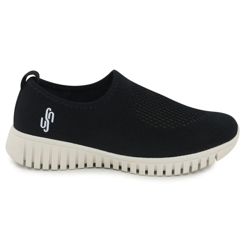 Tênis Feminino Slip On Tricot Monograma Preto Branco Usaflex AE2208