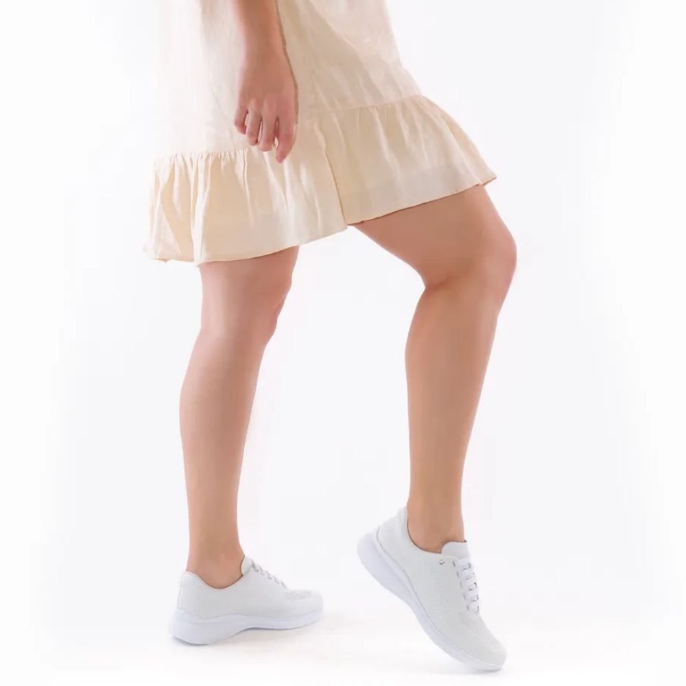 Tênis Casual Feminino Couro Branco Usaflex AB6414 Branco 2