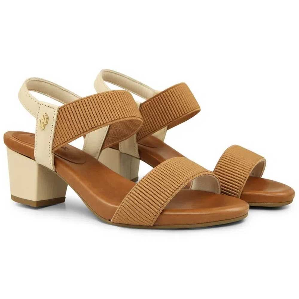 Sandália Feminina Salto Bloco Elástico Vanilla Camel Usaflex Y8204 Camel/Bege 2