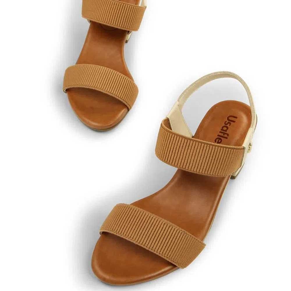 Sandália Feminina Salto Bloco Elástico Vanilla Camel Usaflex Y8204 Camel/Bege 4