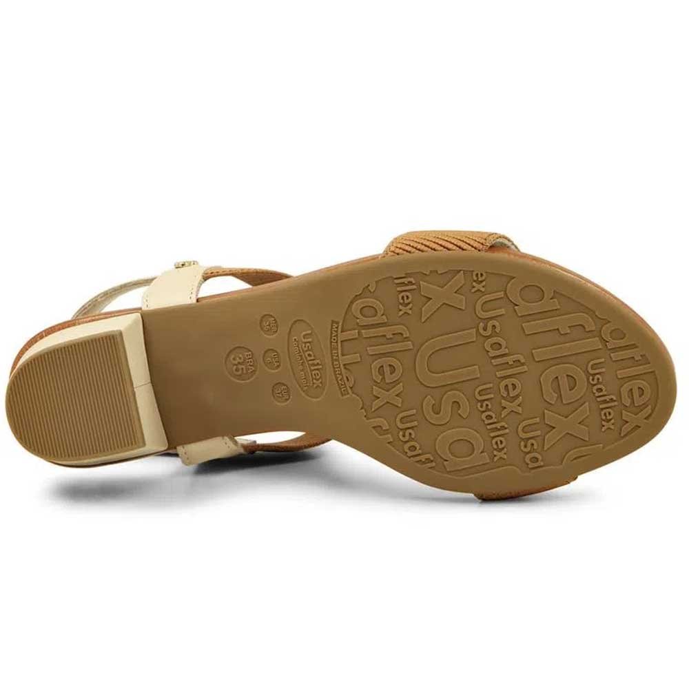 Sandália Feminina Salto Bloco Elástico Vanilla Camel Usaflex Y8204 Camel/Bege 5