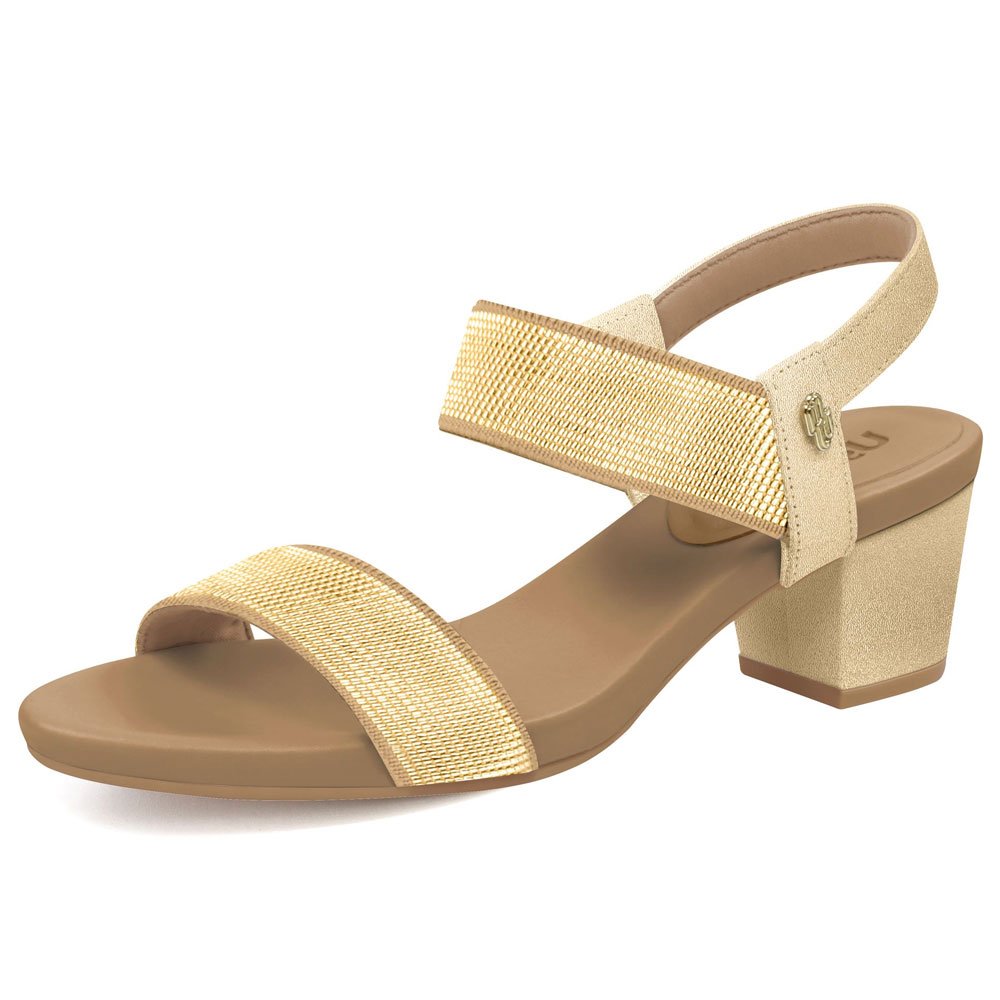 Sandália Feminina Salto Bloco Elástico Ouro Light Usaflex Y8204 Bege 2