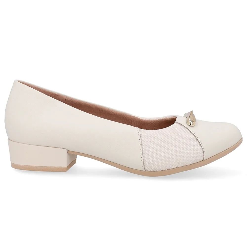 Scarpin Feminino Salto Bloco Marfim Usaflex UD06003 Branco 1