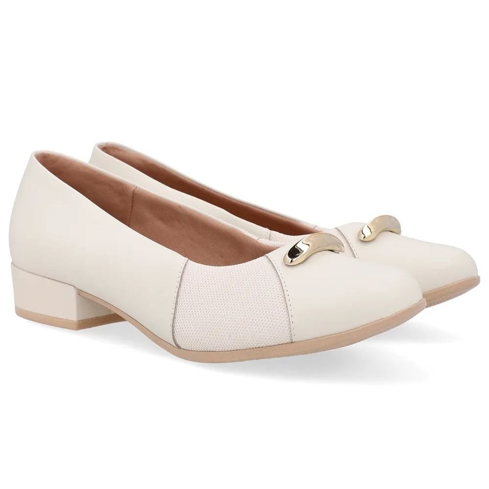 Scarpin Feminino Salto Bloco Marfim Usaflex UD06003 Branco 3